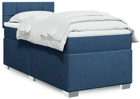 vidaXL Κρεβάτι Boxspring με Στρώμα Μπλε 90x200 εκ.Υφασμάτινο