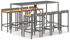 vidaXL Σετ Μπαρ Κήπου 9 Τεμαχίων Γκρι Συνθ. Ρατάν &amp; Μασίφ Ξύλο Ακακίας