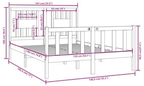 vidaXL Πλαίσιο Κρεβατιού 135 x 190 εκ. από Μασίφ Ξύλο Double