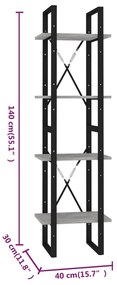 vidaXL Βιβλιοθήκη με 4 Ράφια Γκρι Σκυροδέματος 40x30x140εκ Επεξ. Ξύλο