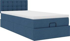 vidaXL Οθωμανικό κρεβάτι με στρώμα &amp; LEDs Μπλε 100x200 cm Ύφασμα