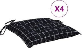 vidaXL Μαξιλάρια Καρέκλας 4 τεμ. Μαύρο Καρό 50 x 50 x 7 εκ. Υφασμάτινα