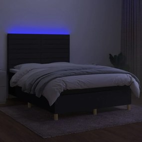 vidaXL Κρεβάτι Boxspring με Στρώμα &amp; LED Μαύρο 140x190 εκ. Υφασμάτινο