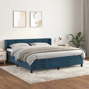 Κρεβάτι Boxspring με Στρώμα Σκούρο Μπλε 180x200 εκ. Βελούδινο - Μπλε