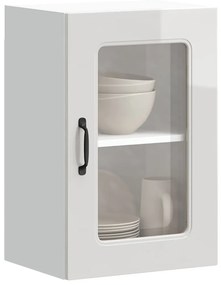 Ντουλάπι Κουζίνας με Γυάλινη Πόρτα "Kalmar" από Γυαλιστερό Λευκό Τεχνητό Ξύλο