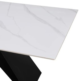 Τραπέζι Meja pakoword Sintered stone λευκό με μεταλλικά πόδια σε μαύρη απόχρωση 180x90x76εκ 180x90x76 εκ.