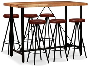 vidaXL Σετ Επίπλων Μπαρ 7 Τεμαχίων Μασίφ Ξύλο Ακακίας / Γνήσιο Δέρμα