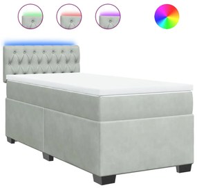 vidaXL Κρεβάτι Boxspring με Στρώμα Ανοιχτό Γκρι 90x200 εκ. Βελούδινο