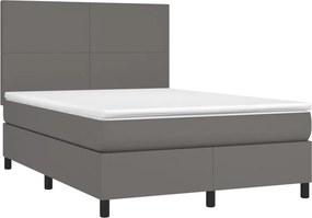 vidaXL Κρεβάτι Boxspring με Στρώμα &amp; LED Γκρι 140x200 εκ. Συνθ. Δέρμα