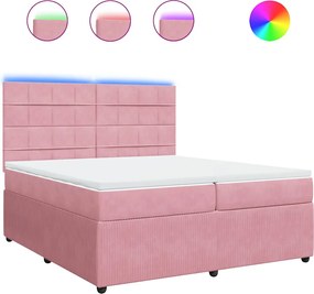 vidaXL Κρεβάτι Boxspring με Στρώμα Ροζ 200x200 εκ. Βελούδινο