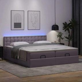vidaXL Οθωμανικό κρεβάτι με στρώματα &amp; LEDs Γκρι Faux Leather