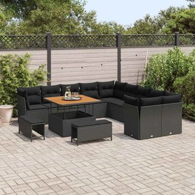 vidaXL Σετ Καναπέ Κήπου 13 pcs Μαύρο συνθετικό ρατάν