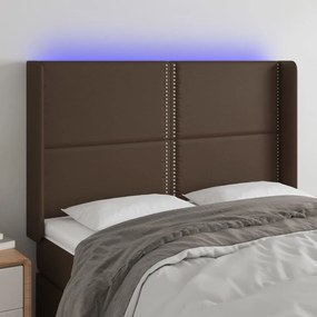 vidaXL Κεφαλάρι Κρεβατιού LED Καφέ 147x16x118/128 εκ. Συνθετ. Δέρμα