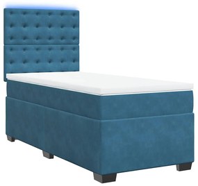 vidaXL Κρεβάτι Boxspring με Στρώμα Μπλε 90x190 εκ. Βελούδινο