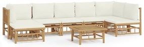 vidaXL Σαλόνι Κήπου Σετ 8 τεμ. από Μπαμπού με Λευκά Κρεμ Μαξιλάρια