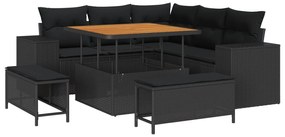Σετ Καναπέ Κήπου με μαξιλάρι 8 pcs Μαύρο συνθετικό ρατάν