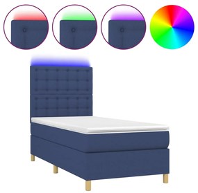 vidaXL Κρεβάτι Boxspring με Στρώμα & LED Μπλε 90x190 εκ. Υφασμάτινο