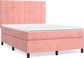 vidaXL Κρεβάτι Boxspring με Στρώμα Ροζ 140x190 εκ. Βελούδινο