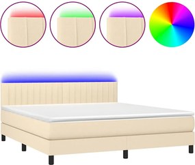 vidaXL Κρεβάτι Boxspring με Στρώμα &amp; LED Κρεμ 180x200 εκ. Υφασμάτινο