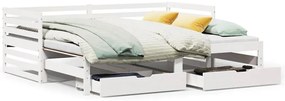 vidaXL Καναπές Κρεβάτι+Συρτάρια Χωρ. Στρώμα Λευκός 90x200εκ Μασίφ Ξύλο