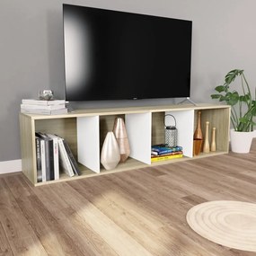 Βιβλιοθήκη/Έπιπλο TV Λευκό/Sonoma Δρυς 36x30x143 εκ Επεξ. Ξύλο - Πολύχρωμο