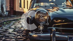 Intra Συλλεκτικό Ξύλινο Παζλ Plywood 4mm - Vintage μαύρο αυτοκίνητο στην Cobblestone Street Σε Ξύλινο Κουτί - Διαστάσεις Puzzle: 10x10 cm – 25 κομμάτια