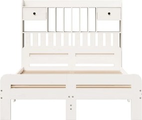 vidaXL Κρεβάτι Βιβλιοθήκη Χωρίς Στρώμα Λευκό 135x190 εκ Μασίφ Πεύκο