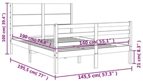 Πλαίσιο Κρεβατιού με Κεφαλάρι 140x190 εκ. από Μασίφ Ξύλο - Καφέ