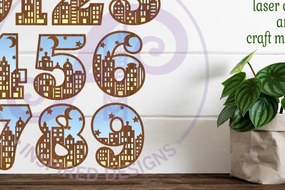 Σετ των 2 Intra απο ξύλο plywood 3mm-4mm πάχος - Σκηνή πόλης αριθμός δύο επιπέδων επιγραφή τοίχου Δίασταση 30x20 cm INTRAFABR-95480115