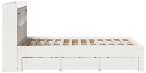 Κρεβάτι Βιβλιοθήκη Χωρίς Στρώμα Λευκό 135x190 εκ Μασίφ Πεύκο 3308976