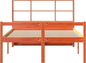 vidaXL Κρεβάτι Βιβλιοθήκη Χωρίς Στρώμα Καφέ 135x190 εκ Μασίφ Πεύκο