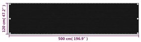 Διαχωριστικό Βεράντας Μαύρο 120 x 500 εκ. από HDPE - Μαύρο