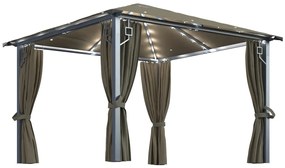 vidaXL Κιόσκι με Κουρτίνα και Φωτάκια LED Taupe 3 x 3 μ. Αλουμινίου