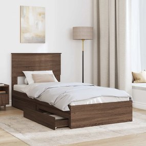 vidaXL Κρεβάτι Αποθήκης Καφέ δρυς 75 x 190 cm Επεξεργασμένο ξύλο