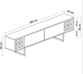 Έπιπλο Τηλεόρασης Καρυδί / Χρυσό DUGE 180x30x18