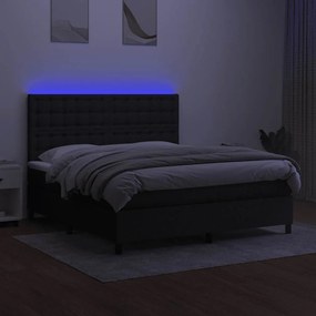 vidaXL Κρεβάτι Boxspring με Στρώμα &amp; LED Μαύρο 160x200 εκ. Υφασμάτινο