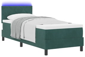 vidaXL Κρεβάτι με Σπαστό Στρώμα & LED Σκούρο Πράσινο 80x200 εκ. Βελούδο