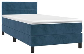 vidaXL Κρεβάτι Boxspring με Στρώμα Σκούρο Μπλε 90x200 εκ. Βελούδινο