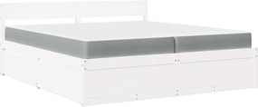 vidaXL Κρεβάτι με Συρτάρια+Στρώμα Λευκό 200x200 εκ. Μασίφ Ξύλο Πεύκο