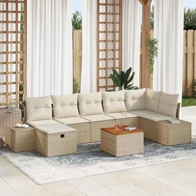 vidaXL Σετ Καναπέ Κήπου με μαξιλάρι 8 pcs Μπεζ Πολυ ράταν