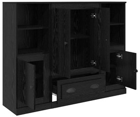 vidaXL Highboard με συρτάρι 3 pcs Μαύρη Οξυά Επεξεργασμένο ξύλο
