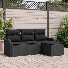 vidaXL Σετ Καναπέ Κήπου με μαξιλάρι 4 pcs Μαύρο Πολυ ράταν