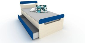 Παιδικό Κρεβάτι Enzo για στρώμα 90x190 με αποθηκευτικό συρτάρι, Χρώμα Δρυς με Navy Blue, Μελαμίνη