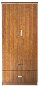 CLOSET Ντουλάπα Δίφυλλη, Ράφι, Θέσεις για Κρεμάστρες, 2 Συρτάρια, Απόχρωση Καρυδί  80x50x180cm Ε8384,3