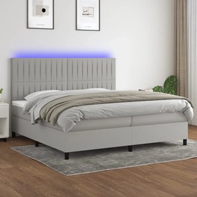 vidaXL Κρεβάτι Boxspring με Στρώμα &amp; LED Αν.Γκρι 200x200εκ. Υφασμάτινο