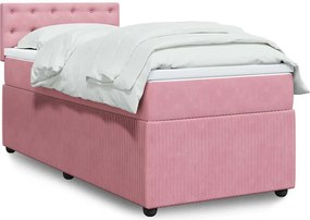 vidaXL Κρεβάτι Boxspring με Στρώμα Ροζ 80 x 200 εκ. Βελούδινο