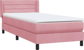 vidaXL Κρεβάτι Boxspring με Στρώμα Ροζ 80x220 εκ. Βελούδινο