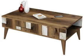 COFFEE TABLE  MELAMINE IN WALNUT-WHITE MARBLE LOOK 105x60x37.6Hcm.