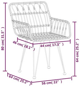 Καρέκλες Κήπου 2 τεμ. 56 x 64 x 80 εκ. Ρατάν Πολυαιθυλενίου - Καφέ