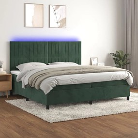 Κρεβάτι Boxspring με Στρώμα &amp; LED Σκ. Πράσινο 200x200εκ Βελούδο - Πράσινο